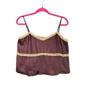 Topshop Womens Silky Satin Camisole Sz 10 Dark Brown Floral Lace Adj. Straps